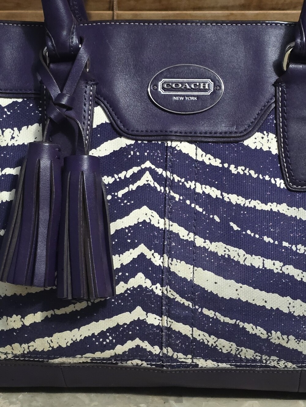 Coach Legacy Candace Purple Zebra Print Leather Satchel Purse - Picture 2 of 14